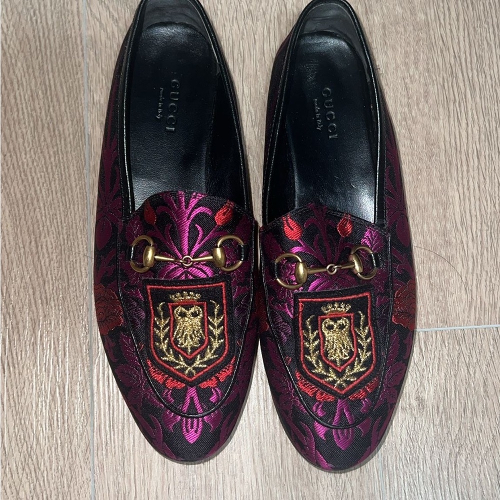 Gucci Black and Pink Floral Loafers
